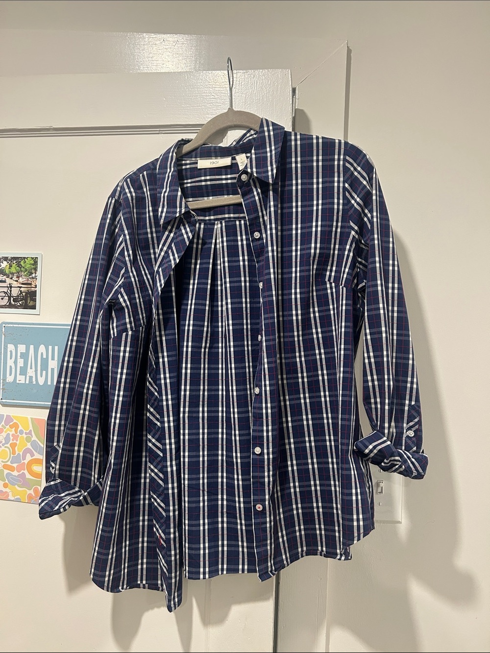 1901 Navy and White Plaid Button-Down Shirt for Kids
